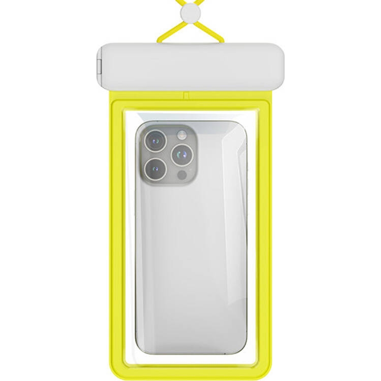 Etui wodoszczelne marki Baseus IPX8 z serii Waterproof DeepDive Clip on Air Bag dla urządzeń mobilnych do 7,2" + smycz, biało-żółte